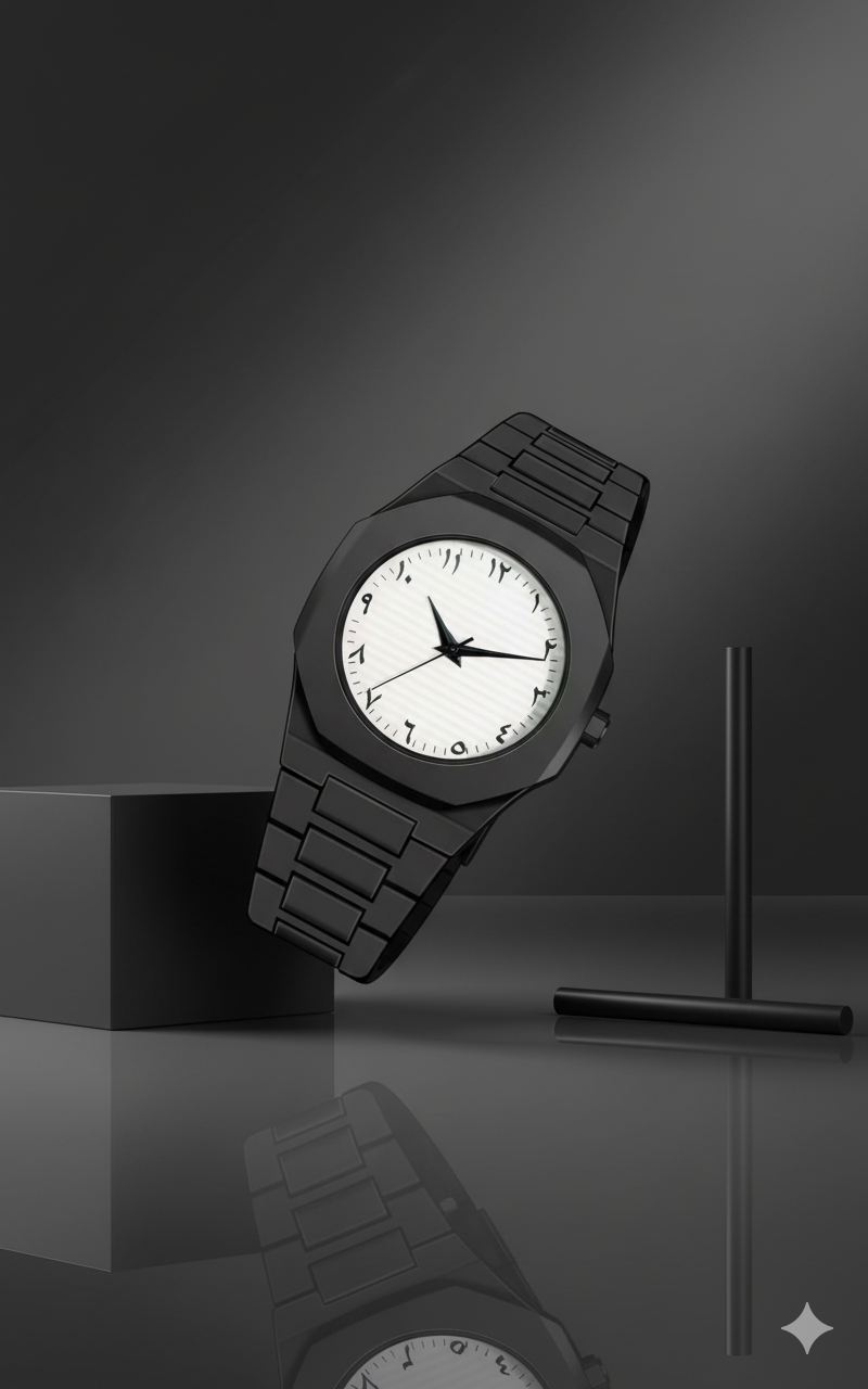 Montre Polycarbone Noir &amp; Blanc – Cadran Chiffres Arabes